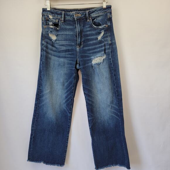 American Eagle Outfitters Wide Leg Crop Jeans Dark Wash Size 6 - Picture 1 of 13